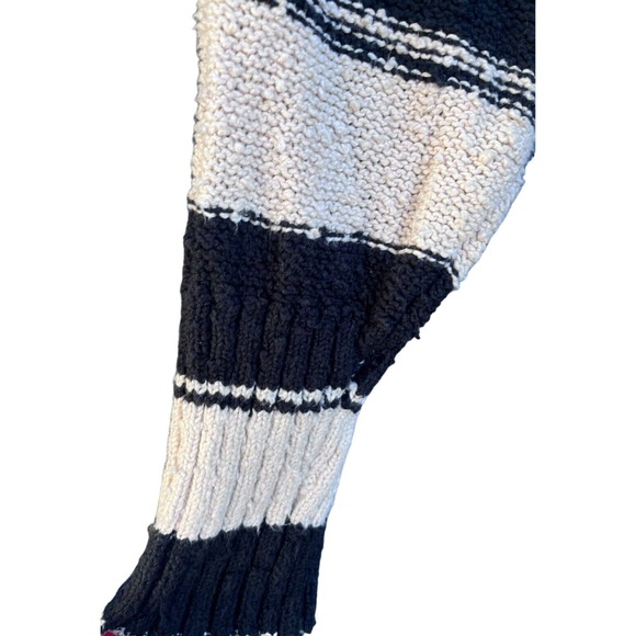Billabong Sweater Women's LG Cream Black Crew Neck Chunky Pullover Striped Top - Picture 5 of 9